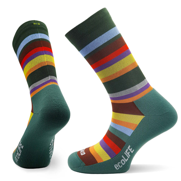 TEKO eco LIFE - SATURN 2.0 - Light Half Cushion Socks - Green Stripe - 3 PAIR PACK